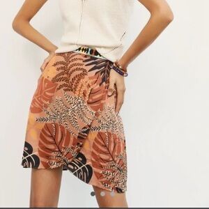 Farm Rio for Anthropologie Earthy Leaf Print Skirt size M